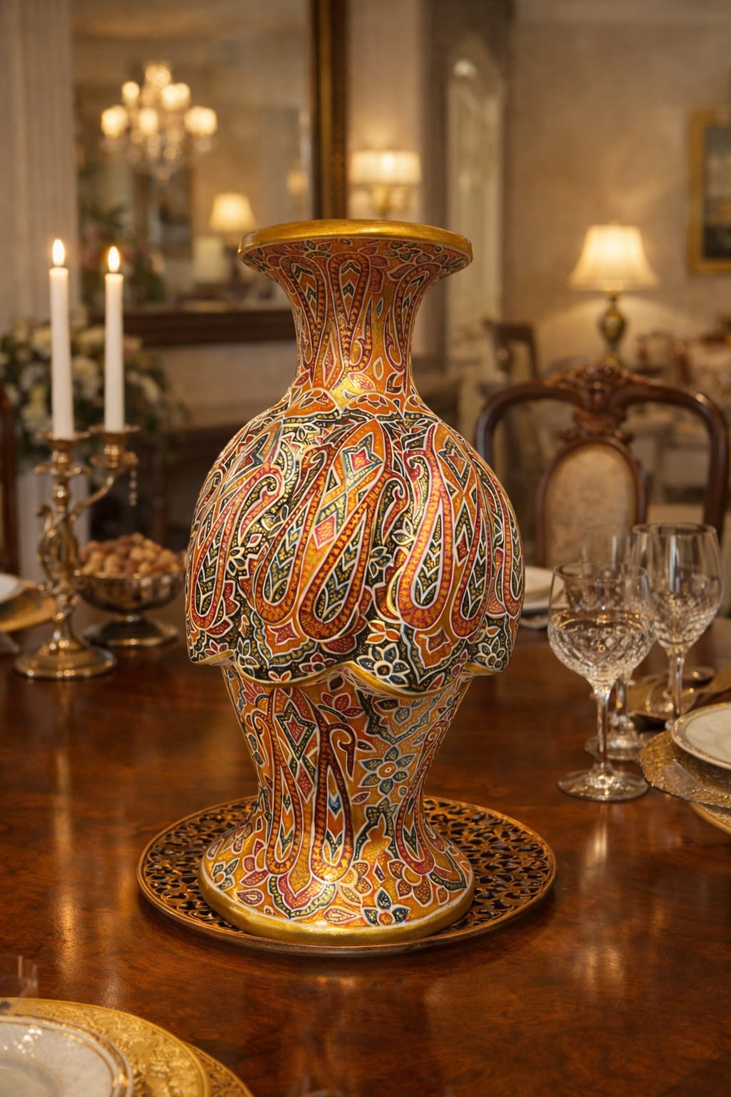 Hand Painted Flower Vase . Brass flower vase from Kashmir